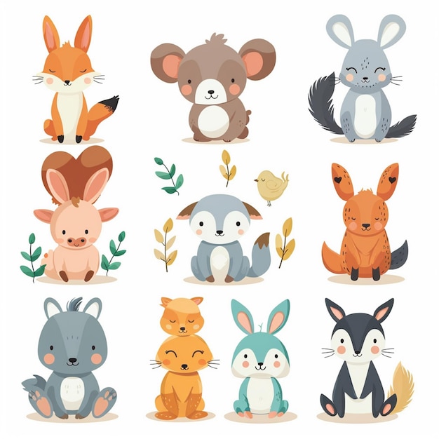 Vector illustration character vector cute animal cartoon happy set design baby graphic funny is