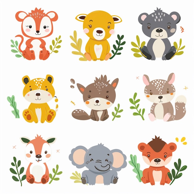 Vector illustration character vector cute animal cartoon happy set design baby graphic funny is