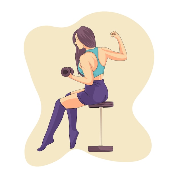 Illustration of character women are exercising in the gym to shape the body and maintain health