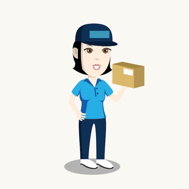 Illustration character women Delivery service emotions with parcel on the background