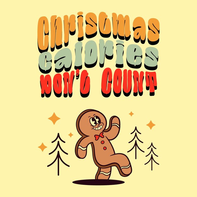 illustration of cheerful cartoon gingerbread character in retro style