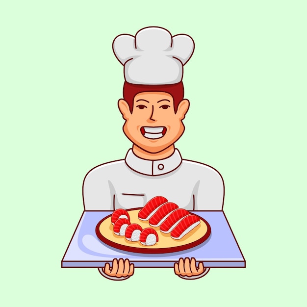 illustration of a chef carrying food, suitable for social media post element needs