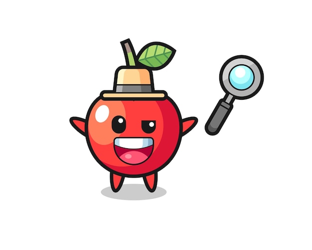 Illustration of the cherry mascot as a detective who manages to solve a case , cute style design for t shirt, sticker, logo element