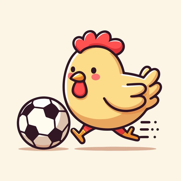 Vector illustration of a chicken playing ball with a flat cartoon style and mascot concept