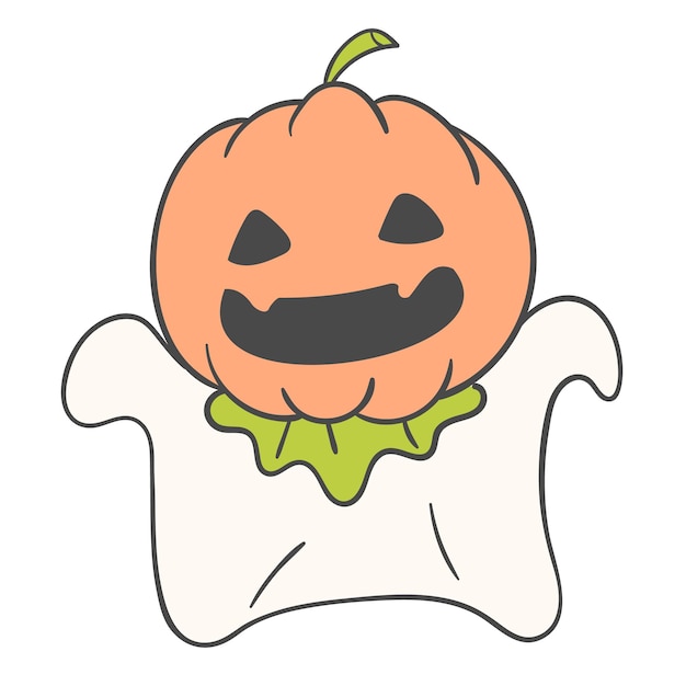 An illustration of a child dressed in a pumpkin costume for Halloween.