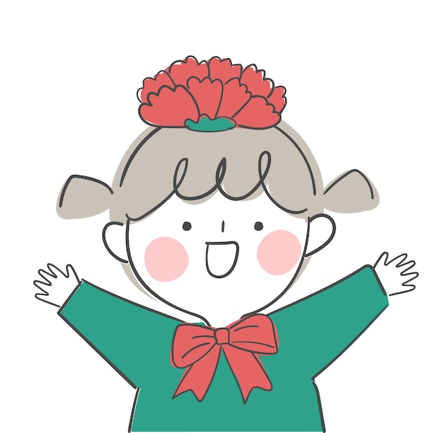 illustration of child with carnation headband