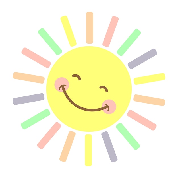 Illustration for children cute smiling sun with colorful rays Doodle