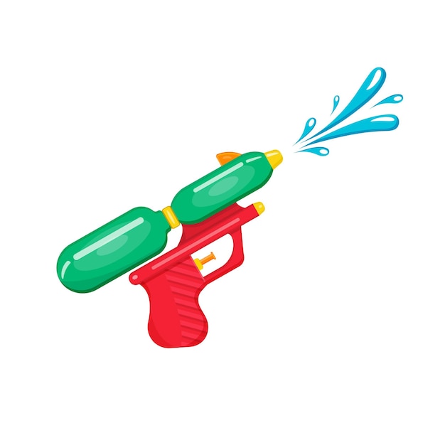 Vector illustration of childrens plastic water gun with water jet