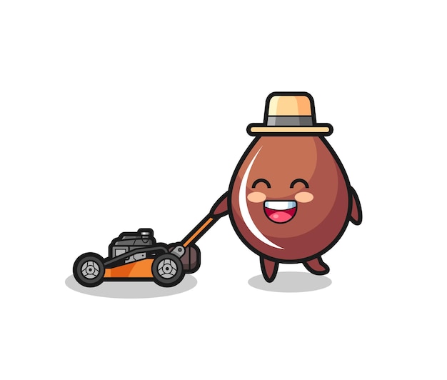 Illustration of the chocolate drop character using lawn mower , cute style design for t shirt, sticker, logo element