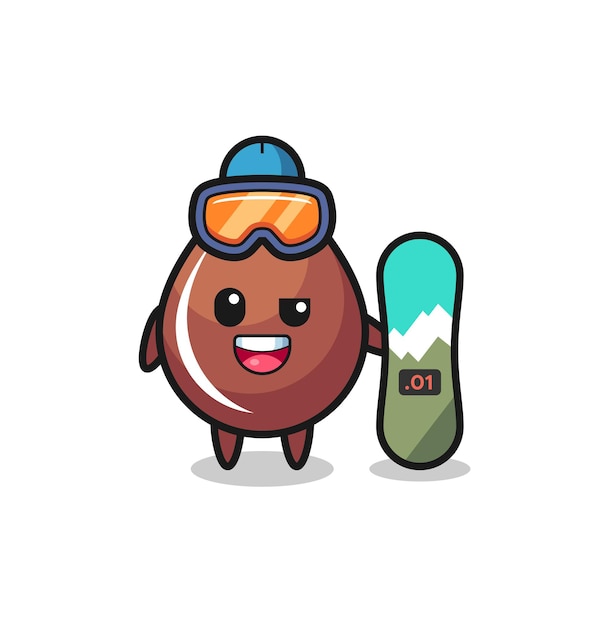 Illustration of chocolate drop character with snowboarding style , cute style design for t shirt, sticker, logo element