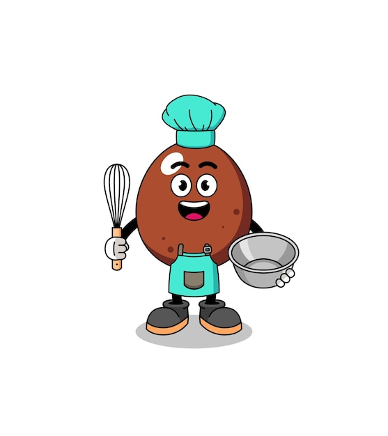 Illustration of chocolate egg as a bakery chef character design