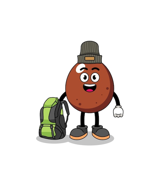 Illustration of chocolate egg mascot as a hiker character design