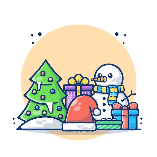 Illustration of Christmas tree with Snowman