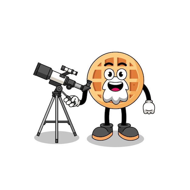 Illustration of circle waffle mascot as an astronomer