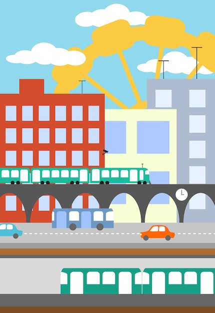 Illustration of city street in flat style Vector illustration