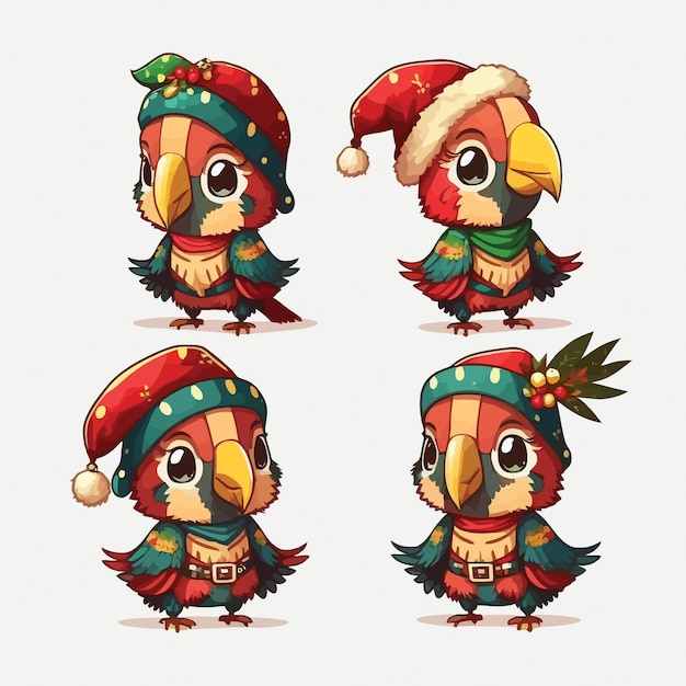 Illustration collection of avatar Macaw bird in Christmas costume