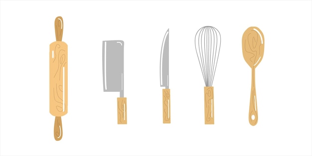 Illustration of a collection of cooking utensils in the kitchen