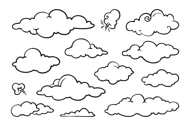 Vector illustration of a collection of doodle clouds on a white background