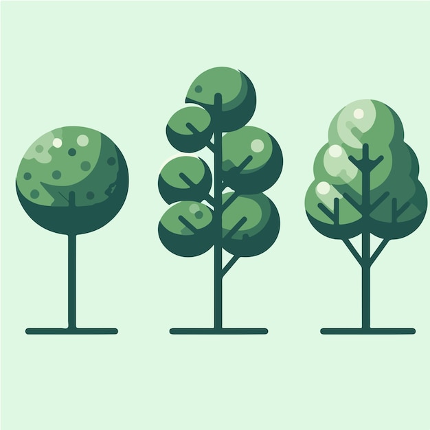 Vector illustration of a collection of trees in a flat design style