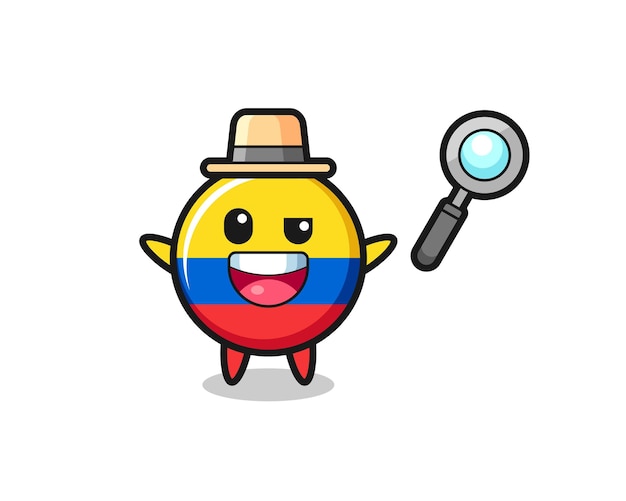 Illustration of the colombia flag badge mascot as a detective who manages to solve a case