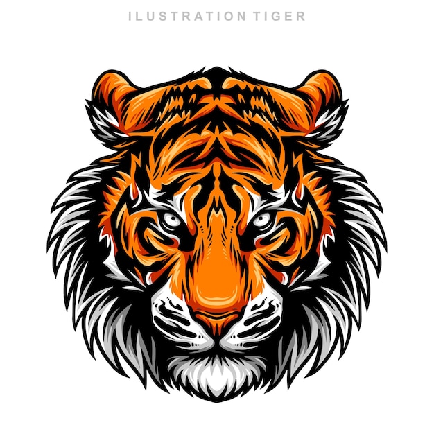 Illustration of colorful aggressive tiger head