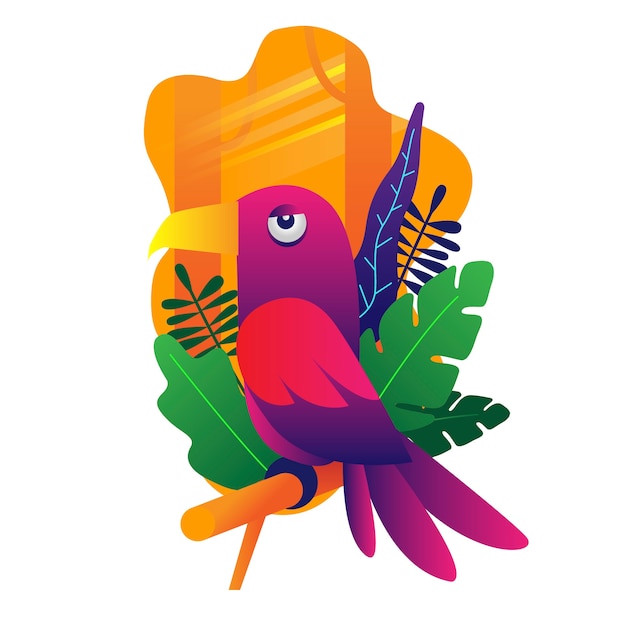 Illustration of colorful bird in the jungle