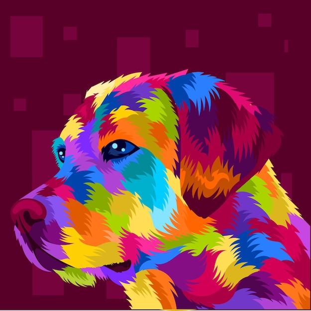 Illustration colorful dog head with pop art style