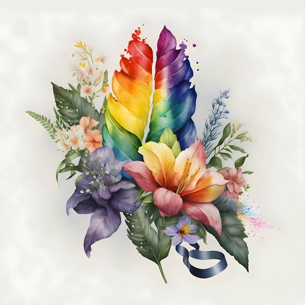 Illustration of colorful flowers in rainbow colors on an isolated white background