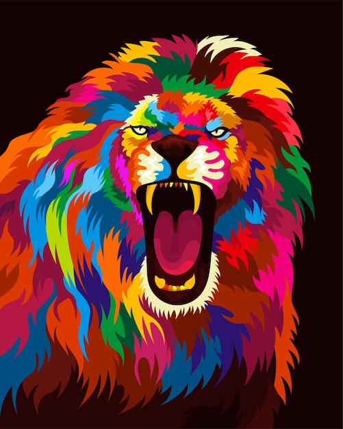 Illustration colorful lion head with pop art style