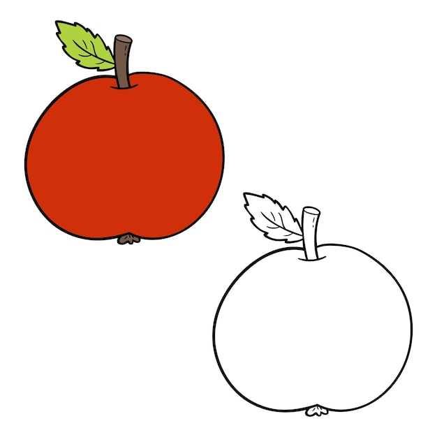 illustration coloring page of doodle apple with example for children and scrap book