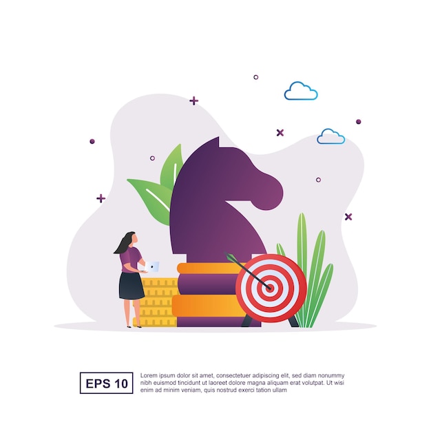 Illustration concept of business strategy with large chess pieces and targets.