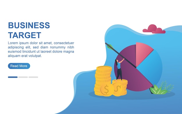 Illustration concept of business target with a large diagram target board.