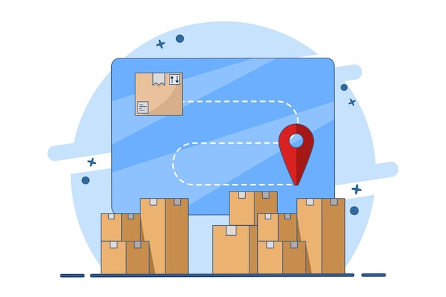 Vector illustration concept of cargo box logistics delivery tracking or tracking order delivery route