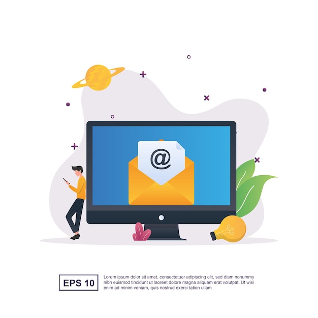 Illustration concept of e-mail with people sitting while checking email on a smartphone..