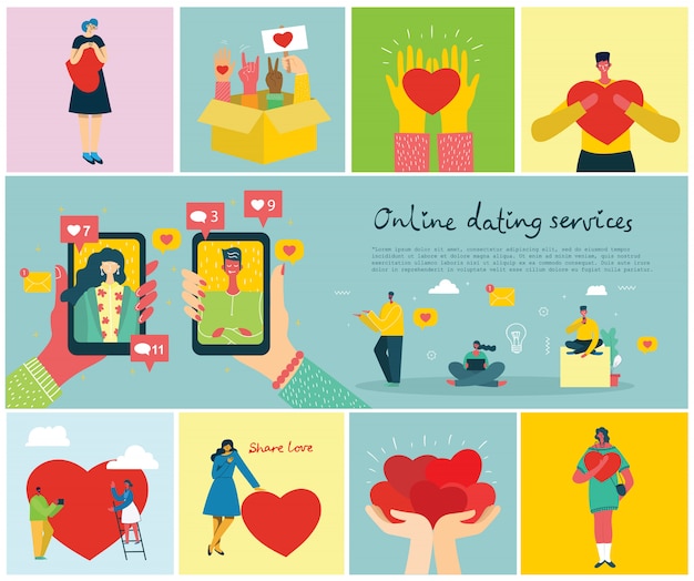 Vector illustration concept flat design of online dating services background in the flat design