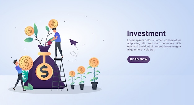 Illustration concept of investment with people planting coins.