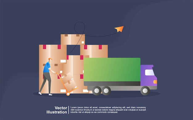 Illustration concept of Logistics distribution. Delivery home and office. City logistics.