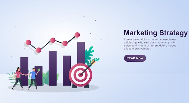 Illustration concept of marketing strategy with graphics and arrows attached to the target.