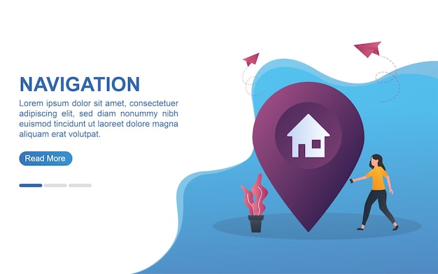 Illustration concept of navigation with people walking looking for addresses.