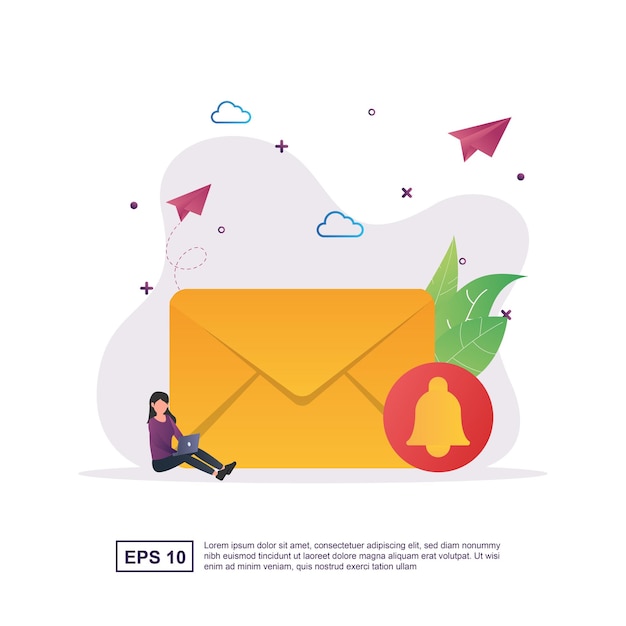 Illustration concept of new email with a bell mark on the envelope.