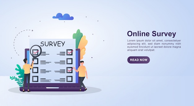 Illustration concept of Online survey with the person who is choosing.