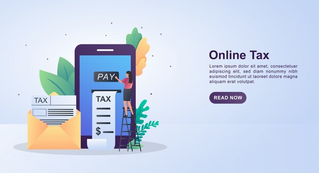 Vector illustration concept of online tax in order to make it easier to pay taxes.