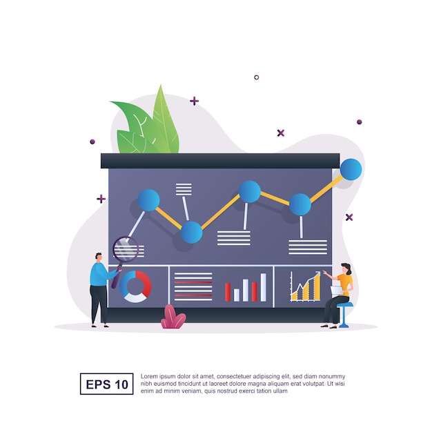 Illustration concept of people who analyze data using a magnifying glass.