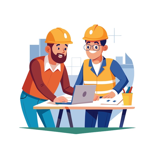 Vector illustration of construction work cartoon characters