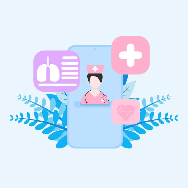 illustration of a consultation with a woman doctor using an online application