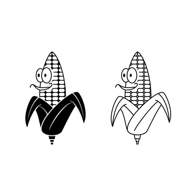 Vector illustration of corn character line art silhouette simple and sketch concept used for mascot