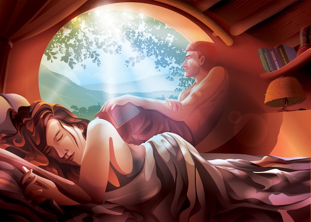 Illustration of the couple on the bed