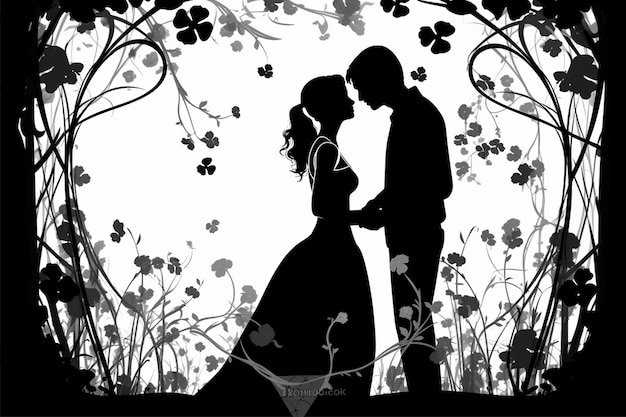 Vector illustration of couple and flowers