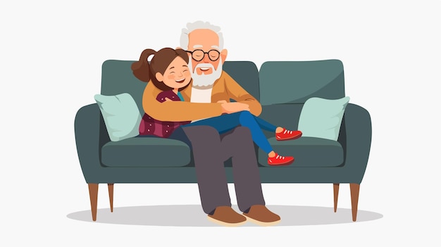 an illustration of a couple hugging on a couch with a man hugging him