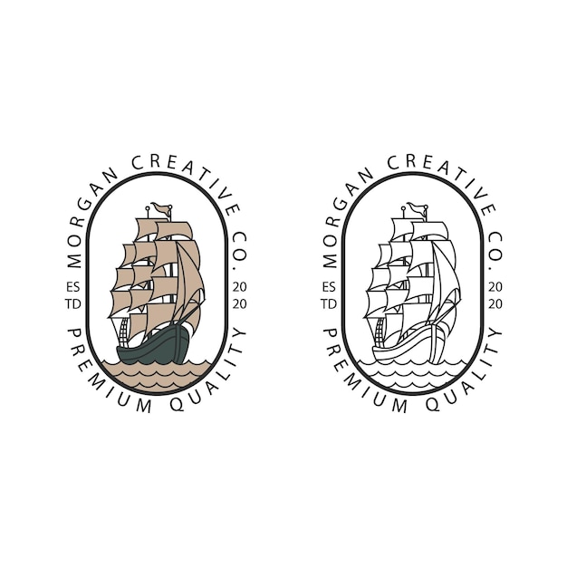 illustration couple of sailing ship vintage logo with line art